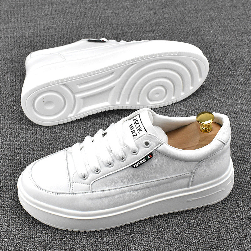 Men's Spring Lightweight Breathable Trendy White Cowhide Casual Shoes