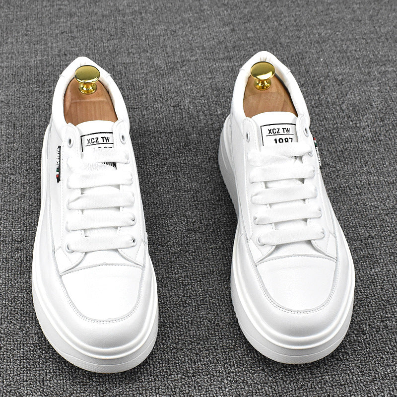 Men's Spring Lightweight Breathable Trendy White Cowhide Casual Shoes