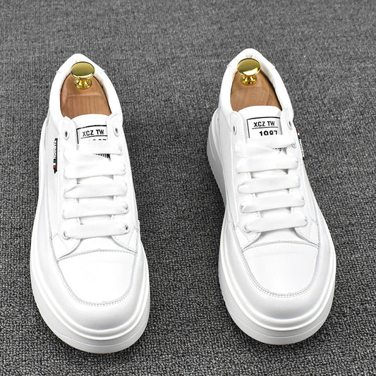 Men's Spring Lightweight Breathable Trendy White Cowhide Casual Shoes