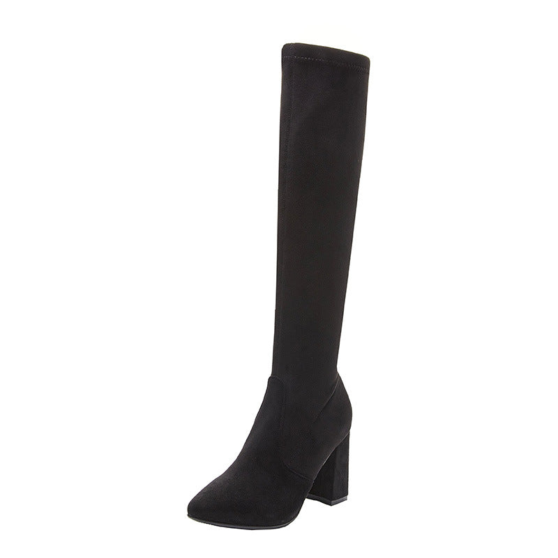Women's The Knee Long Chunky Skinny Stretch Short Women's Leather Boots