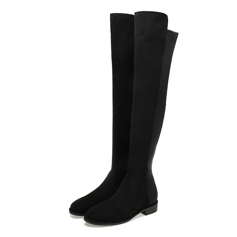 Women's British Stretch Thick Fleece-lined Zipper Over Women's Leather Boots
