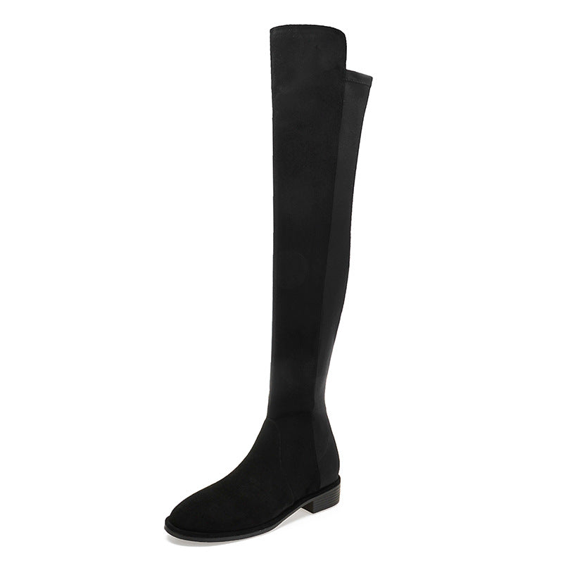 Women's British Stretch Thick Fleece-lined Zipper Over Women's Leather Boots