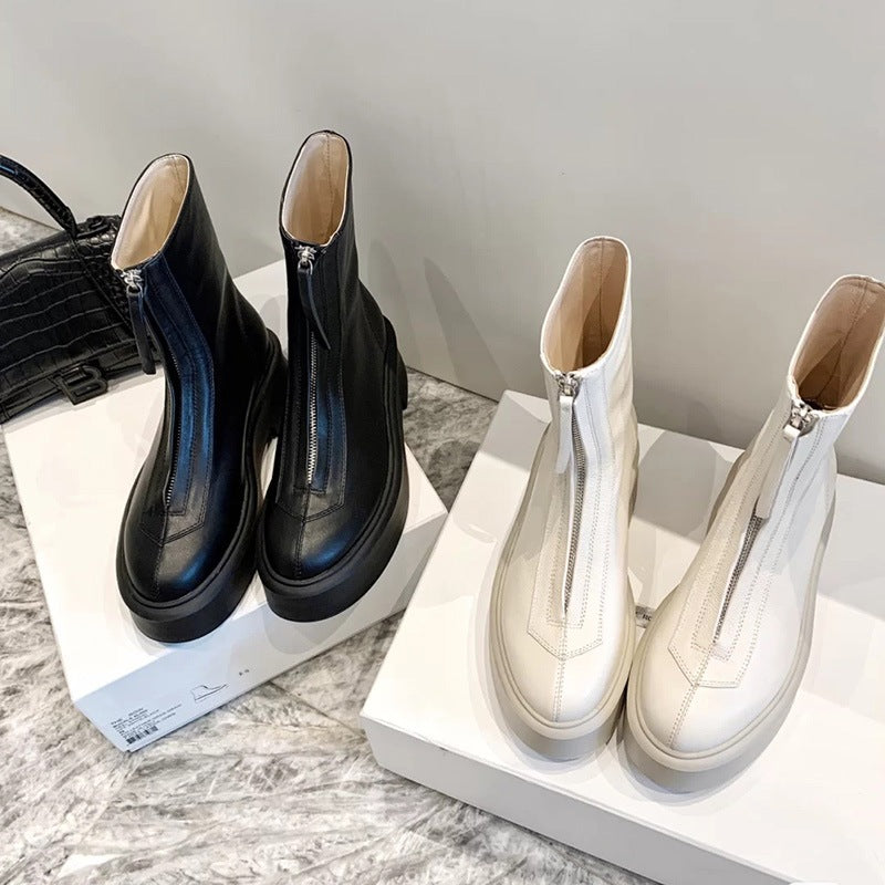 Wen Autumn Front Zipper Platform Martin Female British Style Women's Leather Boots