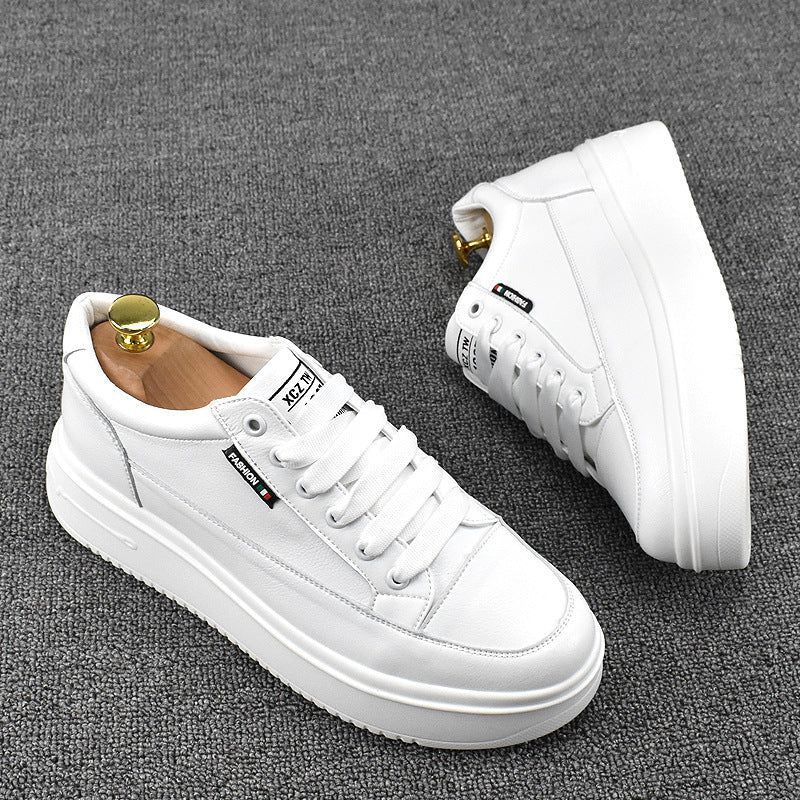 Men's Spring Lightweight Breathable Trendy White Cowhide Casual Shoes
