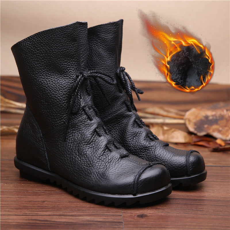 Women's Ankle Retro Martin Warm Thick Soft Bottom Heels