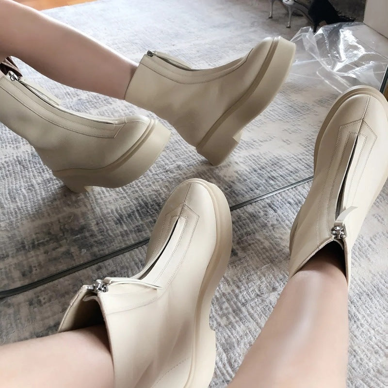 Wen Autumn Front Zipper Platform Martin Female British Style Women's Leather Boots