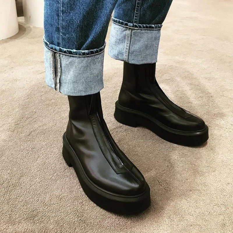 Wen Autumn Front Zipper Platform Martin Female British Style Women's Leather Boots