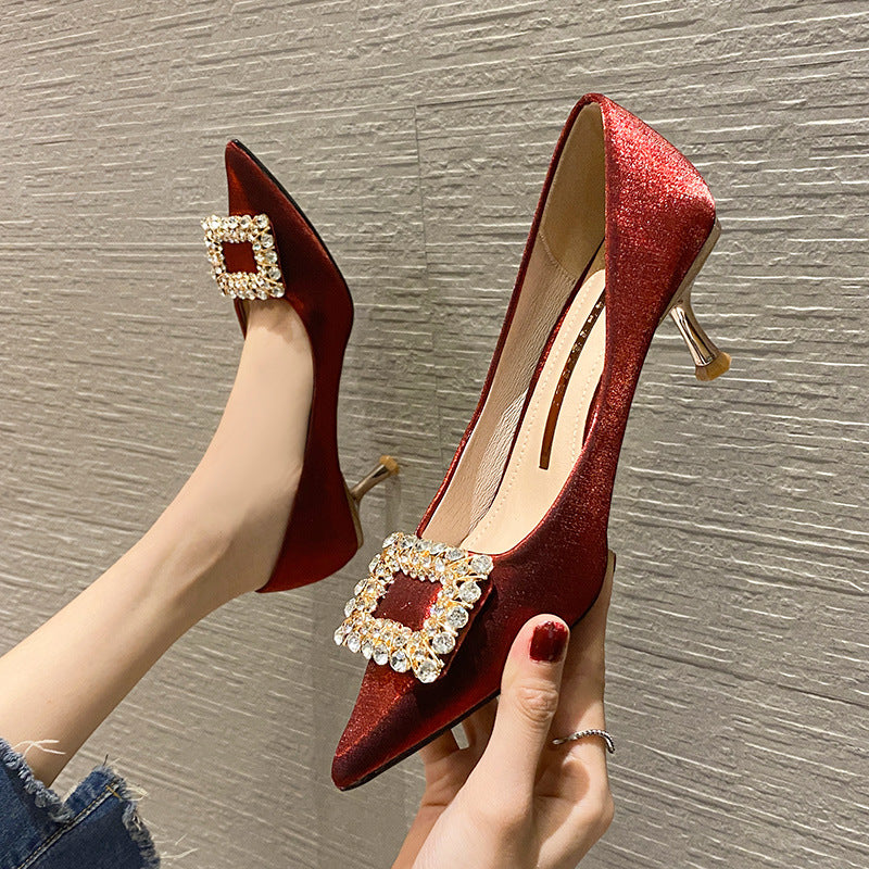 Women's Pointed Low-cut Satin Pumps Korean Fashion Women's Shoes