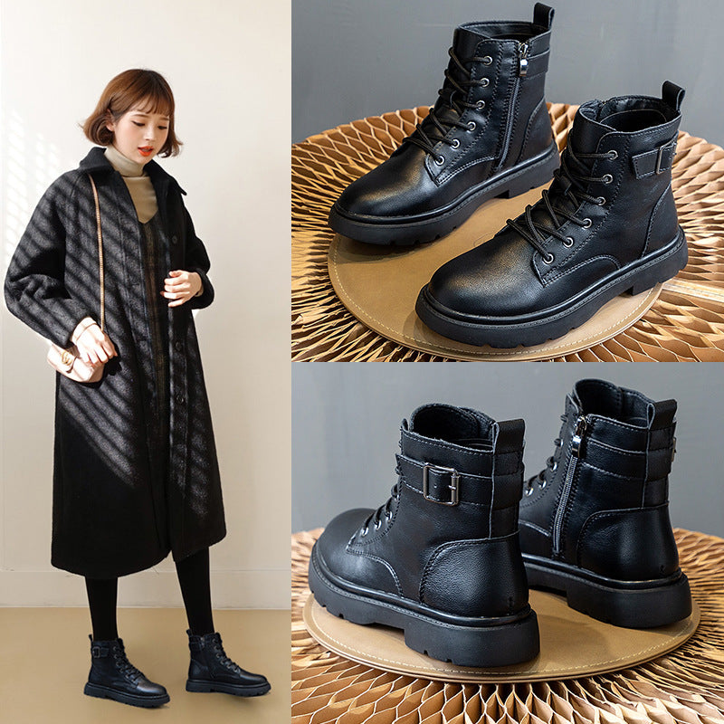 Women's Real With Fleece Lining Short Tide Plus Women's Leather Boots
