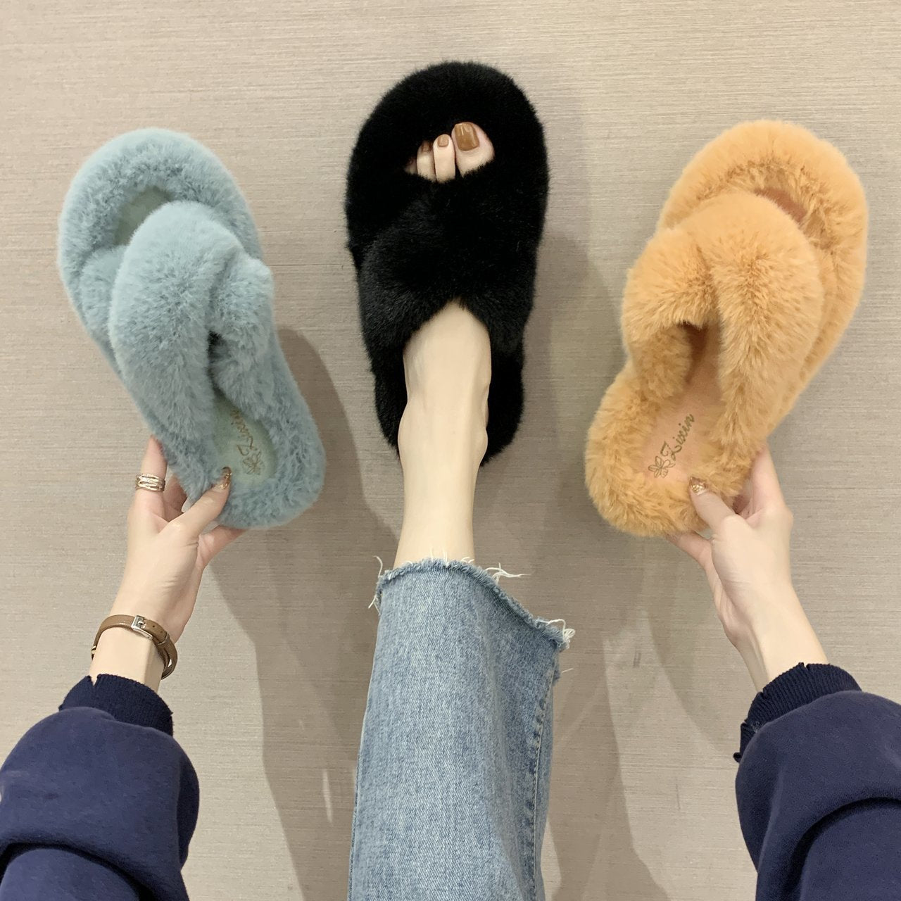 Women's Bottom Imitation Rabbit Fur Flat Outdoor Women's Shoes