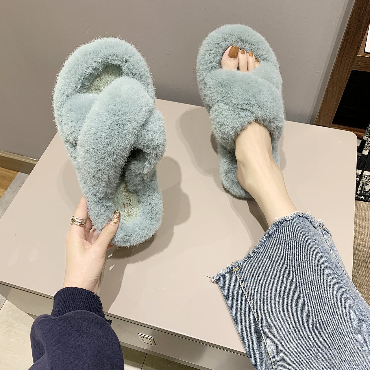 Women's Bottom Imitation Rabbit Fur Flat Outdoor Women's Shoes