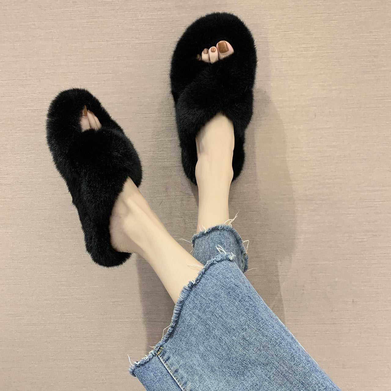 Women's Bottom Imitation Rabbit Fur Flat Outdoor Women's Shoes