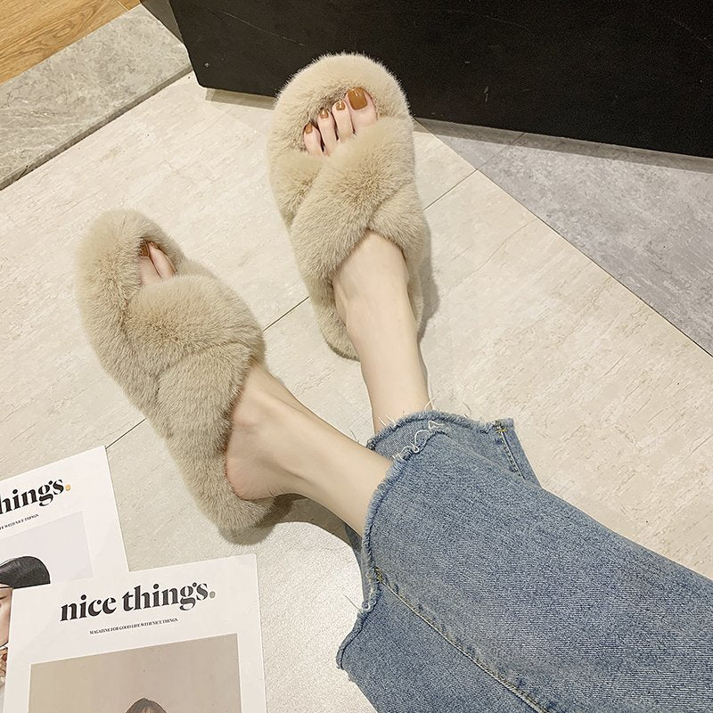 Women's Bottom Imitation Rabbit Fur Flat Outdoor Women's Shoes