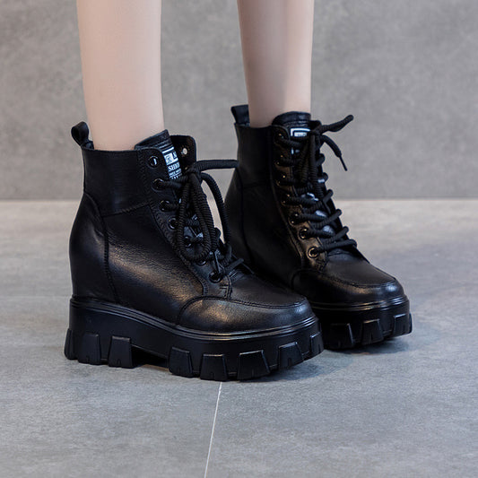 Women's Cowhide Platform Martin Height Increasing Insole Boots