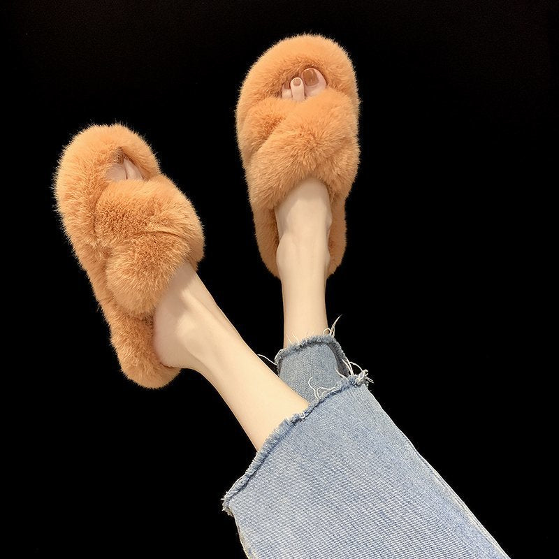 Women's Bottom Imitation Rabbit Fur Flat Outdoor Women's Shoes