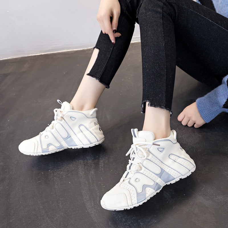 Women's Dad Round Toe Front White Winter Sneakers
