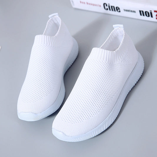 Fashion Ladies Breathable Flying Woven Fabric Sneakers