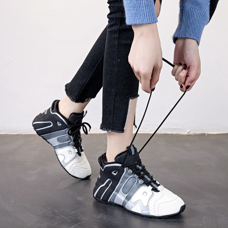 Women's Dad Round Toe Front White Winter Sneakers