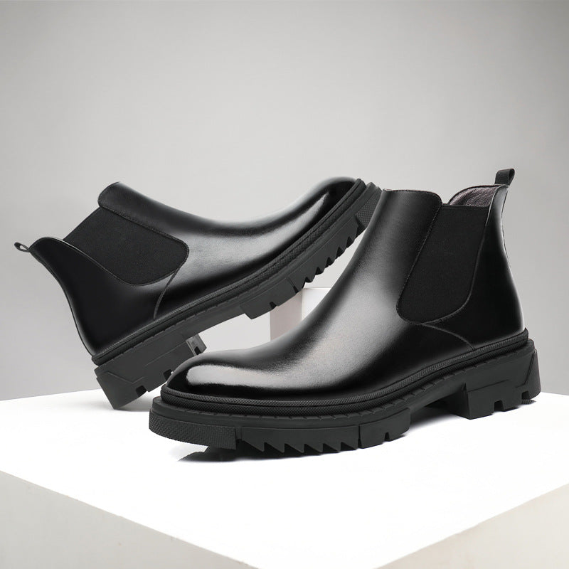 Men's British Slip-on Short Thick Bottom Korean Boots