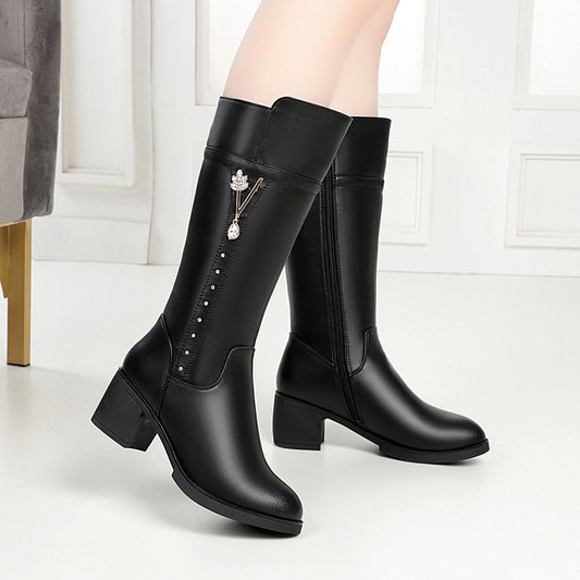 Women's Fleece-lined Mid Chunky Wool Middle Soft Single Boots