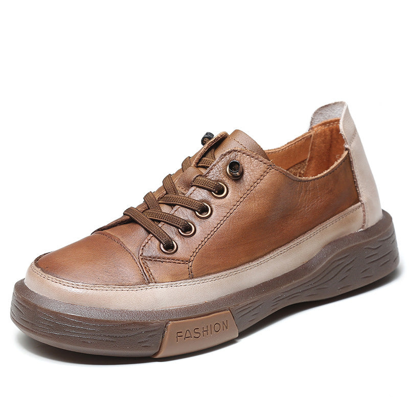 Women's Soft Bottom Retro Washed Cowhide Flat Women's Shoes