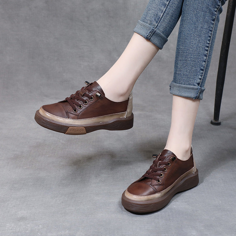 Women's Soft Bottom Retro Washed Cowhide Flat Women's Shoes