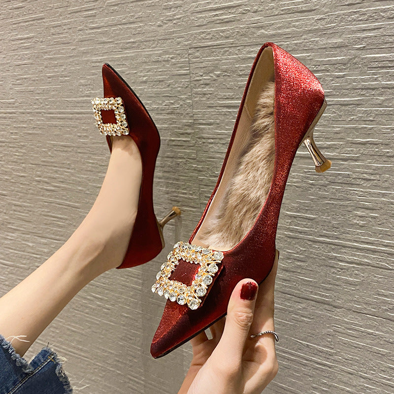 Women's Pointed Low-cut Satin Pumps Korean Fashion Women's Shoes