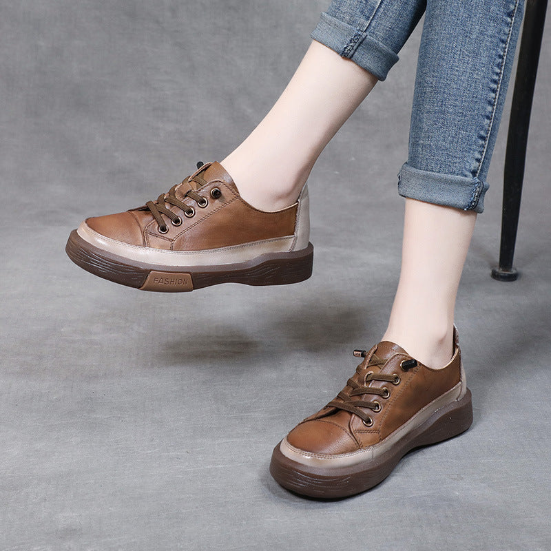 Women's Soft Bottom Retro Washed Cowhide Flat Women's Shoes