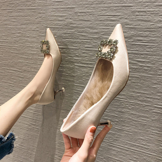 Women's Korean Style Satin High Pointed Stiletto Women's Shoes