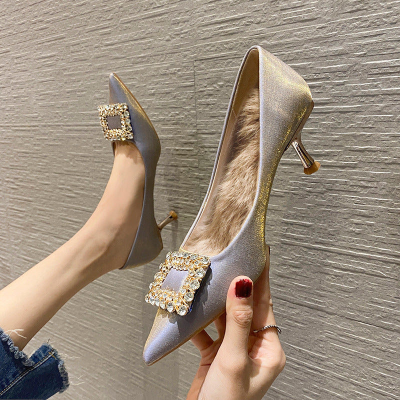 Women's Pointed Low-cut Satin Pumps Korean Fashion Women's Shoes