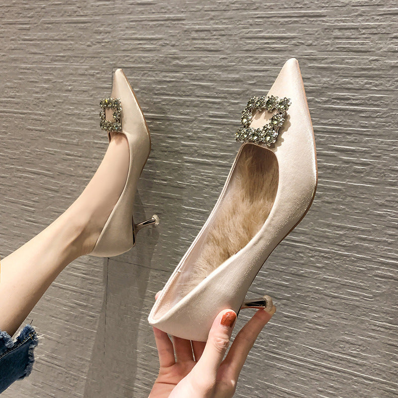 Women's Korean Style Satin High Pointed Stiletto Women's Shoes