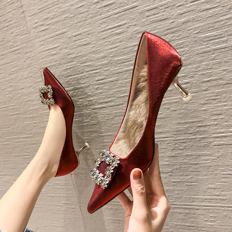 Women's Korean Style Satin High Pointed Stiletto Women's Shoes