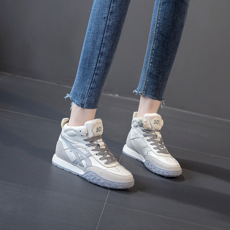 Women's Korean Soft Bottom Skateboard Cowhide Veet Slip-on Women's Shoes