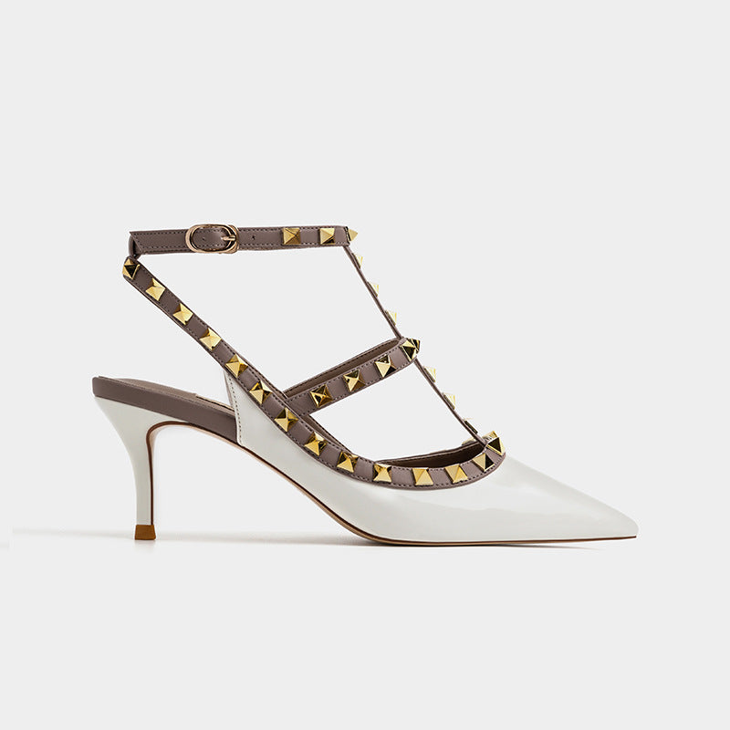 Women's Toe Stiletto Buckle Wedding Rivet High Women's Shoes
