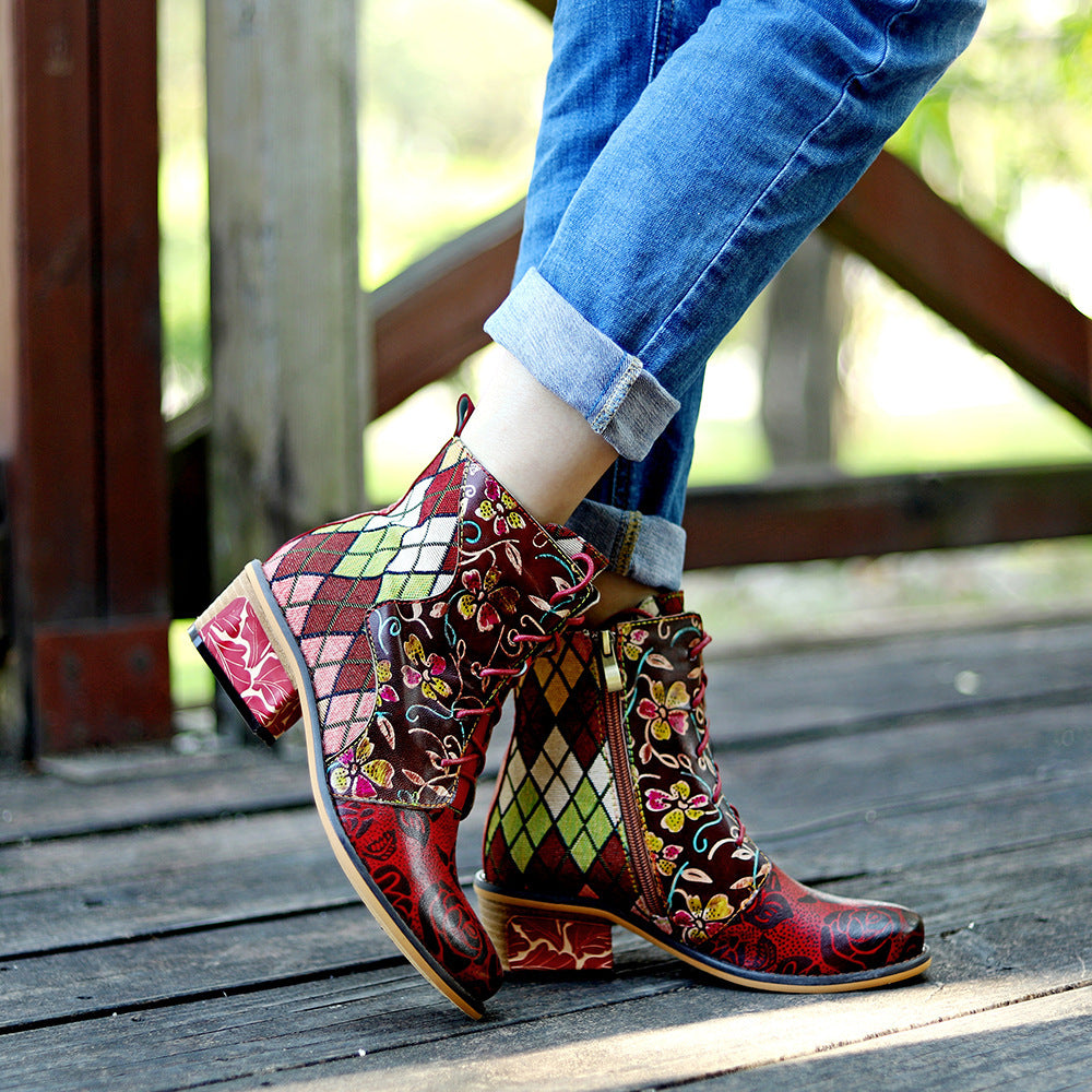 Women's Fashion Stitching Tied Denim Jacquard Color Boots