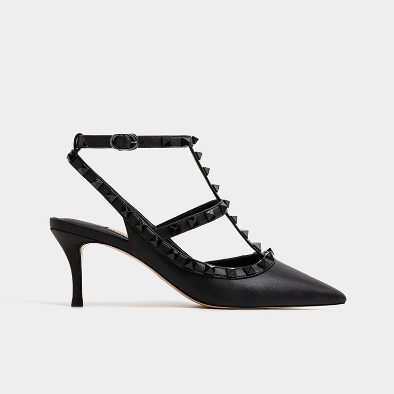 Women's Toe Stiletto Buckle Wedding Rivet High Women's Shoes