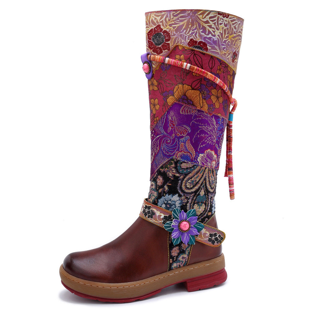 Women's Toe Comfort Retro Mongolian Style Warm Knee-length Boots