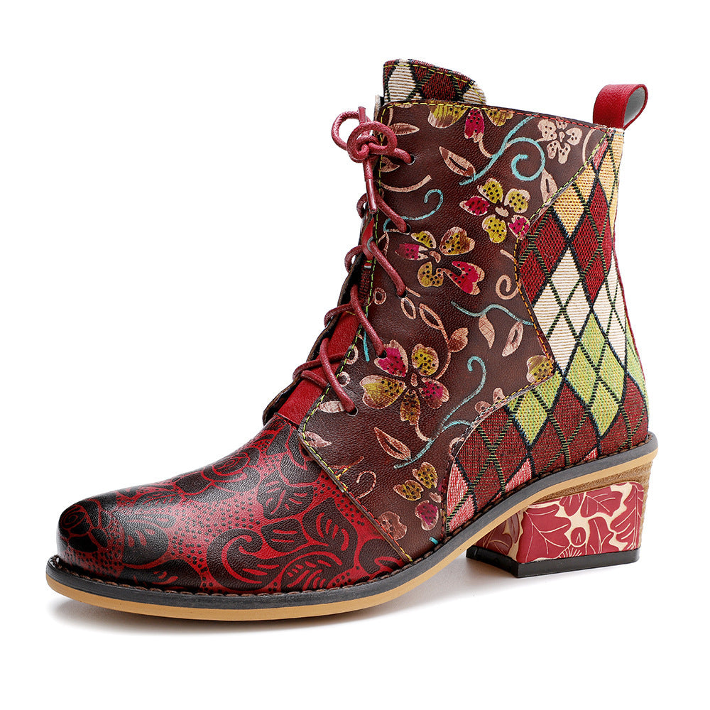 Women's Fashion Stitching Tied Denim Jacquard Color Boots