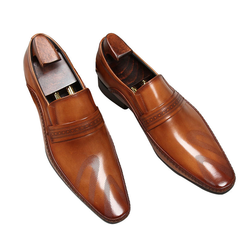 Men's British Laser Carved Small Warped Head Leather Shoes