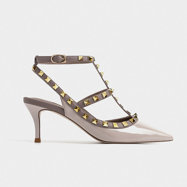 Women's Toe Stiletto Buckle Wedding Rivet High Women's Shoes