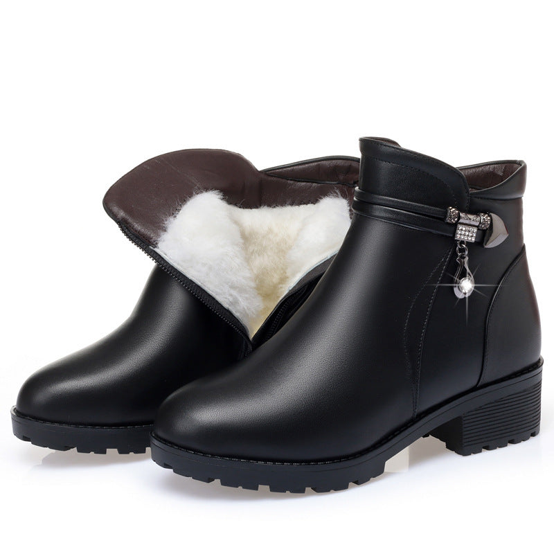 Women's Winter Fleece-lined Thick Wool Plus Size Wedge Boots