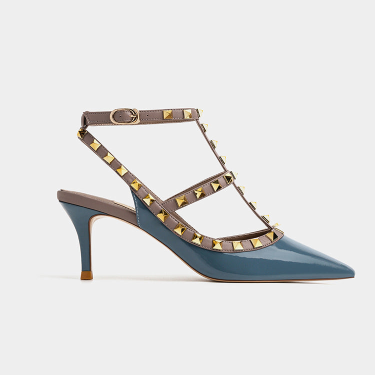 Women's Toe Stiletto Buckle Wedding Rivet High Women's Shoes
