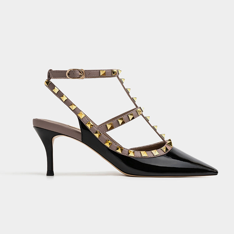 Women's Toe Stiletto Buckle Wedding Rivet High Women's Shoes