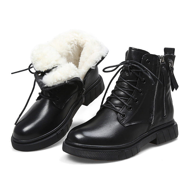 Women's Winter British Style Ankle Sheepskin Fur Snow Boots