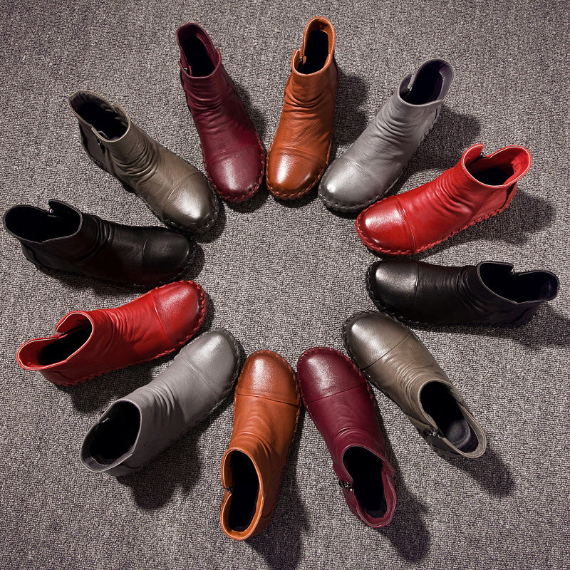 Women's Layer Soft Cowhide Comfortable Bottom Short Fashion Women's Leather Boots
