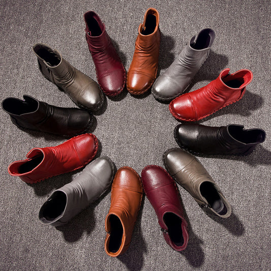 Women's Layer Soft Cowhide Comfortable Bottom Short Fashion Women's Leather Boots