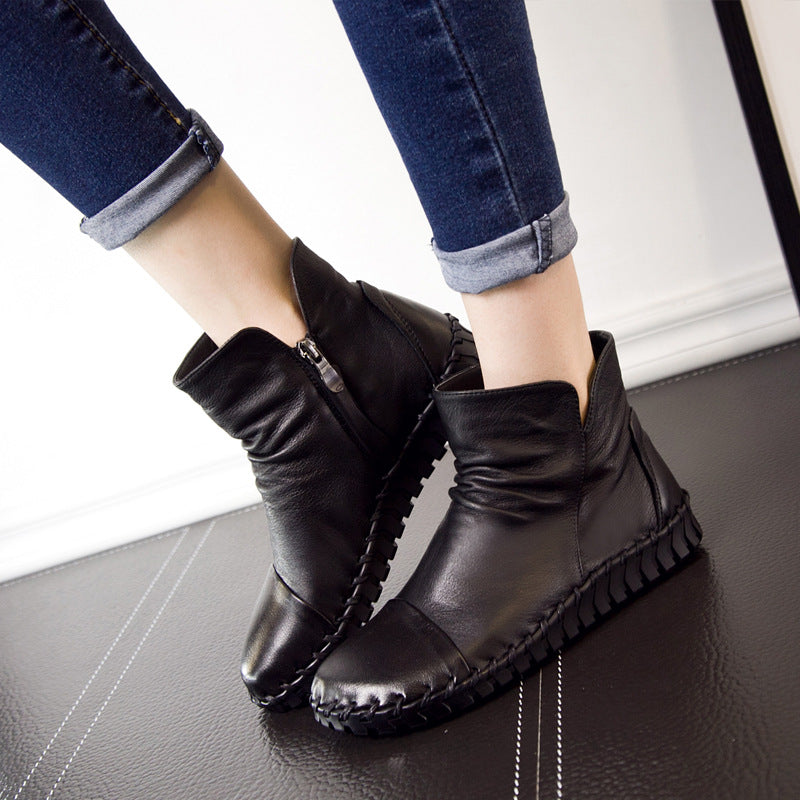 Women's Layer Soft Cowhide Comfortable Bottom Short Fashion Women's Leather Boots