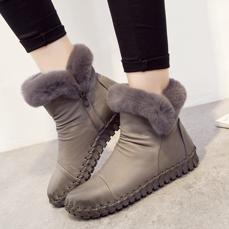 Women's First Layer Cowhide Cotton Rex Rabbit Women's Shoes