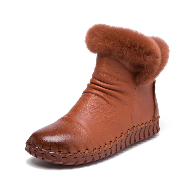 Women's First Layer Cowhide Cotton Rex Rabbit Women's Shoes
