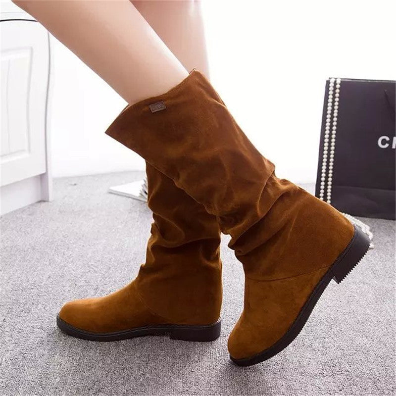 Women's Long Winter High Leg Flat Round Boots